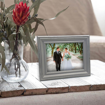 Vintage 6X8 Inches Wooden Picture Frame Pack of 3 Farmhouse Aqua Grey White - Rustic Thick Wood High Definition Glass Photo Frame outside 8.6X10.6 Inches - 2 Ways Display Tabletop or Wall Mounted3