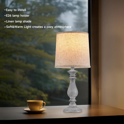 Lamps Set of 2 Vintage Rustic Farmhouse Table Lamps Bedside Reading Lamp Bedroom Nightstand Living Room Teapoy Lamp, Desk Light, 22 Inch High, with Fabric Shade (Grey, 22 Inch High)3