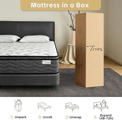 Queen Mattress, 12 Inch Queen Size Mattress in a Box, Memory Foam Medium Firm Hybrid Mattress with Individual Pocket Springs for Back Pain Relief, Motion Isolation, Certipur-Us8