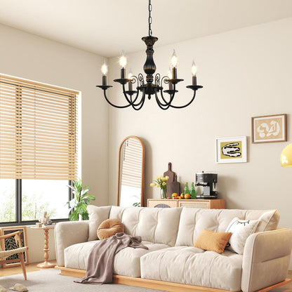 6-Light Farmhouse Chandelier for Dinning Room,Vintage Black Candle Hanging Pendant Light, Rustic Island Candle Chandelier for Living Room,Bedroom,Entryway Foyer, Ceiling Hanging Lamp6