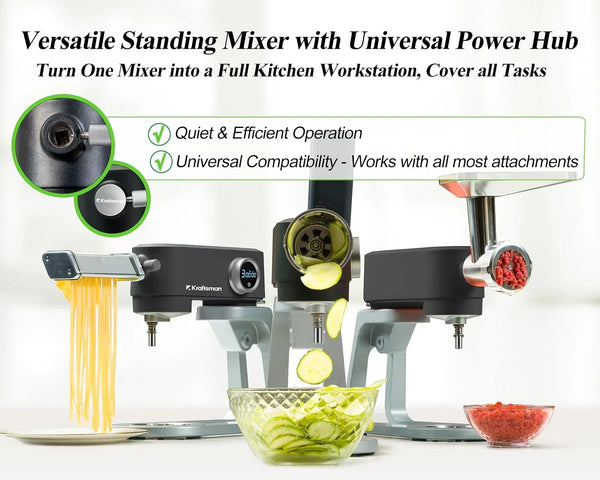 All Metal Stand Mixer DC Motor, Heavy Pizza Dough Mixer 5.3 QT | Multifuncational Kitchen Mixer with 4 Stainless Steel Attachments and Universal Hub, Quiet Operation with Timer, 8-Speed5