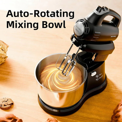 3.2QT 2-In-1 Stand Mixer, Electric Kitchen Mixer with Auto-Rotating Bowl & Tilt-Head, 5-Speed 250W Turbo Baking Machine for Beginners with Beater & Dough Hook for Cookie, Bread, Cake (Black)2