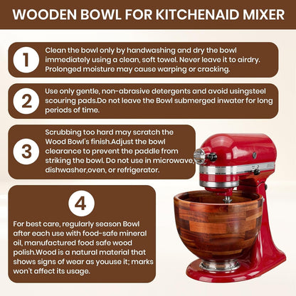 Wood Mixing Bowl for Kitchenaid, 5QT Natural Acacia Wooden Bowl Compatible with Kitchenaid 4.5&5 QT Tilt-Head Stand Mixer, with Stainless Steel Locking Base, for Baking & Mixing6