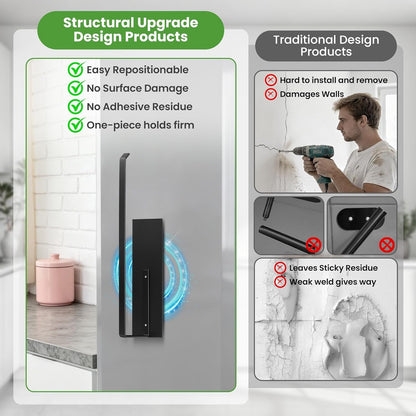 Paper Towel Holder, Magnetic Paper Towel Holder for Fridge, Toilet Paper Roll Holder Magnet Towel Rack Wall Mount Fridge Organizer for Paper Towels Rolls Bathroom Pantry RV Kitchen Storage4