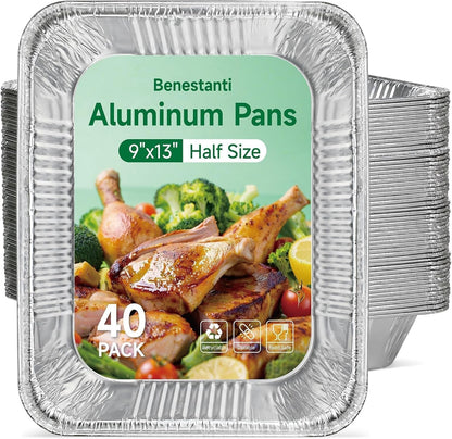 9X13 Inch Aluminum Pans (40 Pack) – Disposable Half-Size Foil Pans, Deep Tin Foil Pan, Disposable Baking Pans for Cooking, Heating, Storing & Prepping Food, Steam Table Deep Trays, Oven-Safe1