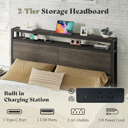 Full Size Metal Bed Frame with Charging Station3