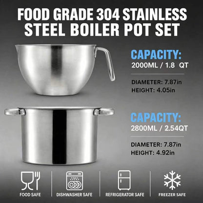 Double Boiler Pot Set with Silicone Spatula, 2000ML/1.8QT Chocolate Melting Pot with 2800ML/2.54QT Stainless Steel Pot, Candy Melting Pot, Chocolate Melter for Butter, Caramel, Cheese, Wax,2