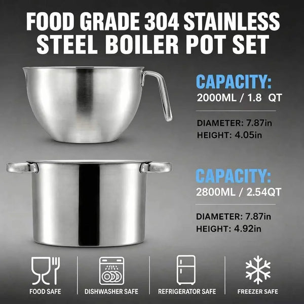 Double Boiler Pot Set with Silicone Spatula, 2000ML/1.8QT Chocolate Melting Pot with 2800ML/2.54QT Stainless Steel Pot, Candy Melting Pot, Chocolate Melter for Butter, Caramel, Cheese, Wax,2