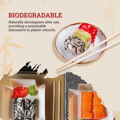 52USA Disposable Bamboo Chopsticks (100 Sets), 9'' Long | UV Treated, Individually Wrapped, Japanese and Chinese Wooden Chopsticks Bulk3