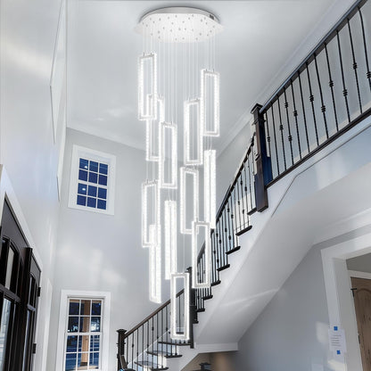 H158 Crystal Rectangle Chandelier 12 Ring Chandeliers for High Ceiling Gold Large Pendant Lighting High Ceiling Light for Living Room Staircase Foyer1