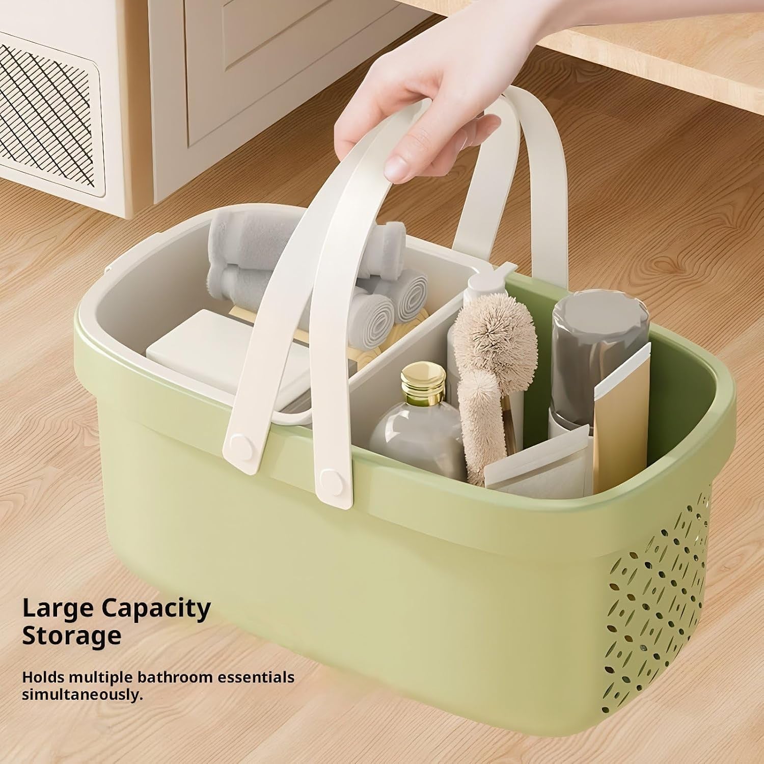 plastic-shower-caddy-basket-storage-basket-with-handle-green