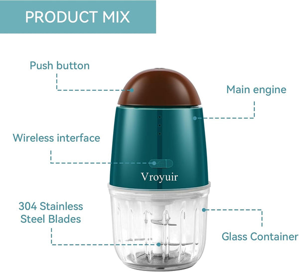 Mini Food Processor, Cordless Small Food Chopper & Blender, Dishwasher Safe | for Meat,Vegetables,Fruit – 200W Portable,6 Sharp Blades–1.3 Cup (10 Oz) Glass Container, Compact Kitchen Gadget4