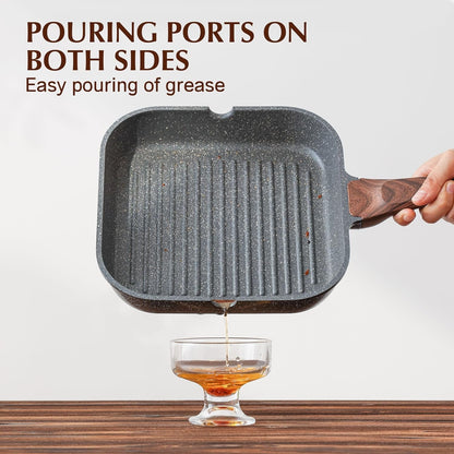 Nonstick Grill Pan for Stove Tops, Versatile Griddle with Pour Spouts, Square Big Cooking Surface, Durable Skillet Indoor & Outdoor Grilling. PFOA Free, 9.5 Inch5