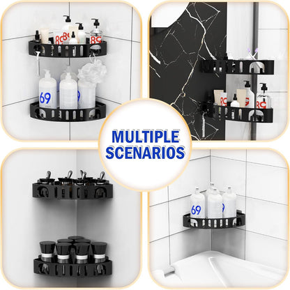 Adhesive Corner Shower Caddy with Hooks,No Drill Aluminum Shower Shelf 2PCS7