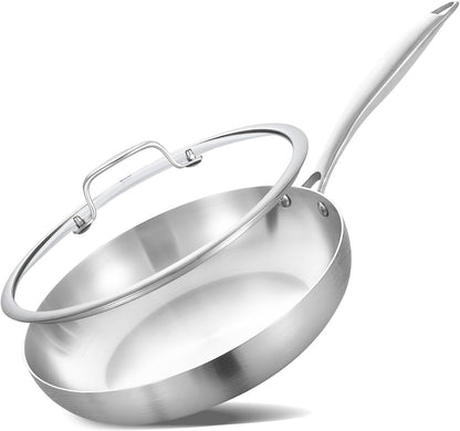 8'' Tri-Ply Stainless Steel Pan with Lid | Small Egg Omelet Pan | Riveted Handle | PFAS & PFOA Free| Frying Pan | Dishwasher Oven Safe | Induction Ready | Compatible with All Cooktops1