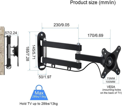 TV Wall Bracket Mount Swivel and Tilt for Most 15"-32" LED, LCD, OLED Flat Screen Tvs and Monitors with VESA 75X75-100X100Mm up to 13Kg Full Motion Monitor Wall Bracket MA27207