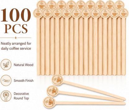 100Pcs Coffee Stirrers-5.9 Inch Natural Wooden Stir Sticks with round Ends, Disposable Biodegradable Cafe Grade Coffee Stir Sticks Wood Beverage Mixer for Coffee Cocktails Milk Tea | Natural Disposable Biodegradable Cafe Grade Coffee Stir Sticks3