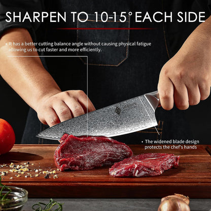 Damascus Chef Knife 8 Inch, Professional Japanese Kitchen Knives Sharp High Carbon Super Steel with Ergonomic Pakkawood Handles, Elegant Gift Box Packaging5