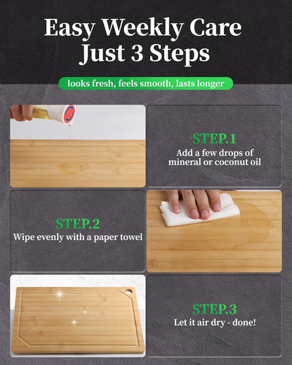 Bamboo Cutting Board for Kitchen, Large, Natural | Multi-Sizes Wooden Cutting Boards for Chopping & Serving, Convenient Kitchen Essentials, Deep Juice Grooves6