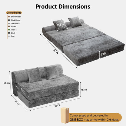 59" Convertible Sofa Bed, Boneless Sleeper Chair Couch Bed with 2 Pillows3