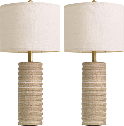27'' Farmhouse Table Lamps Set of 2 for Living Room, Stone like | Bedside Lamp for Bedroom, Boho and Distressed Style, Hand-Textured Ceramic Design, Tall Lamp Decor for Sideboard & Entryway9