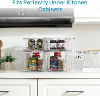 Clear Stackable Storage Drawers, 4 Pack Kitchen Cabinet Set6