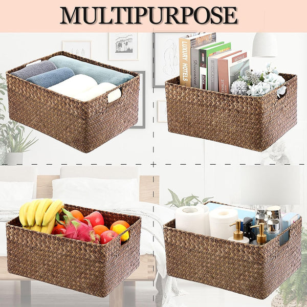Seagrass Storage Baskets Bin for Shelf, X-Large Woven Wicker Basket8