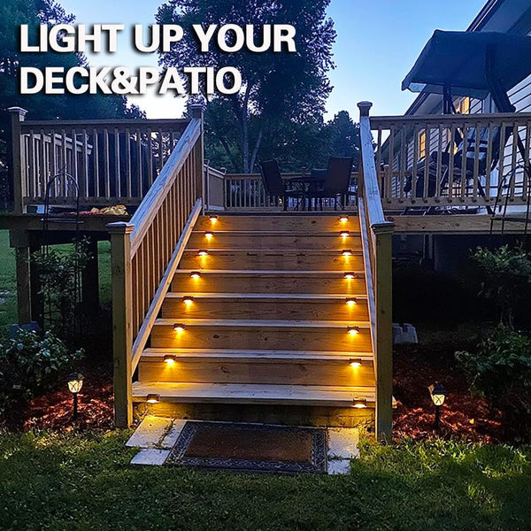 Solar Deck Lights Outdoor, 4 Pcs LED Solar Fence Lights Waterproof, Garden Decorative Solar Step Lights, LED Solar Lights for Patio Porch Stairs Yard Driveway Pathway (Warm White, 16-Pack)2