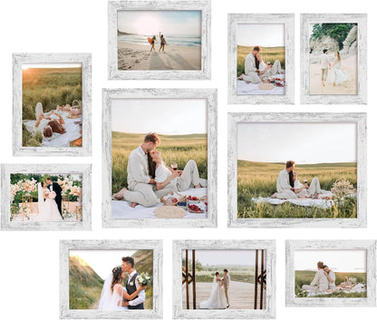 Collage Picture Frames Set of 10, Wall Decor for Mounting or Tabletop Display, Family Photo Gallery Frame Set - Multi Sizes Including Two 8X10, Four 5X7, Four 4X6, HD Glass, Rustic Wood1