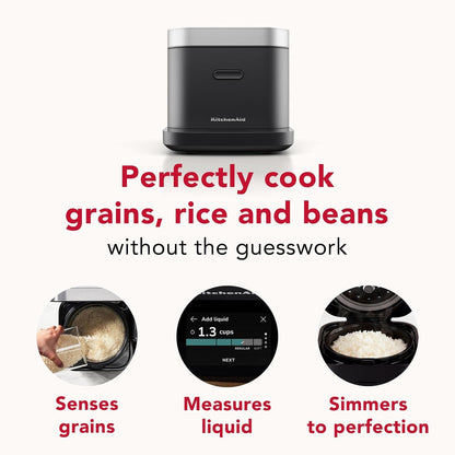 Kitchenaid Compact 8 Cup Grain and Rice Cooker, Integrated Scale, KGC2154BM | Precise Pour Technology, Integrated Scale, 16 Presets, Steam Cooking Basket, Easy to Clean, Black Matte2