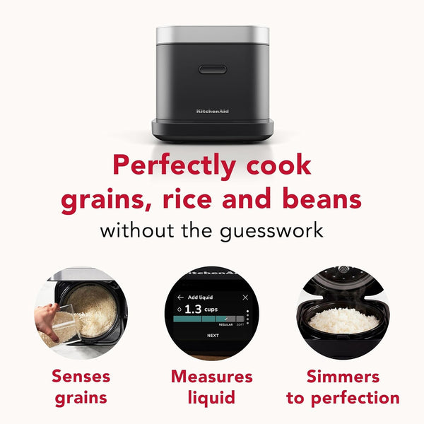 Kitchenaid Compact 8 Cup Grain and Rice Cooker, Integrated Scale, KGC2154BM | Precise Pour Technology, Integrated Scale, 16 Presets, Steam Cooking Basket, Easy to Clean, Black Matte2