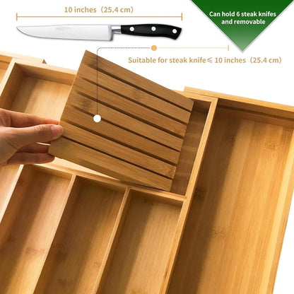 Bamboo Silverware Drawer Organizer, 7 Slots, Natural2