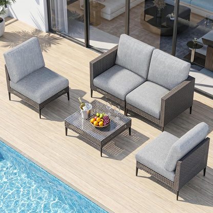 Patio Sofa Funiture Set 4 Seats, 5 Piece Rattan Sectional Sofa with Table1