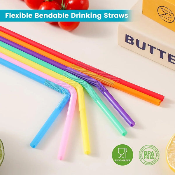 100 PCS Flexible Bendy Plastic Straws, 12.8" Extra Long Colorful Disposable Straws for Party Decorations, Fits 60 Oz Tumblers & Large Cups3
