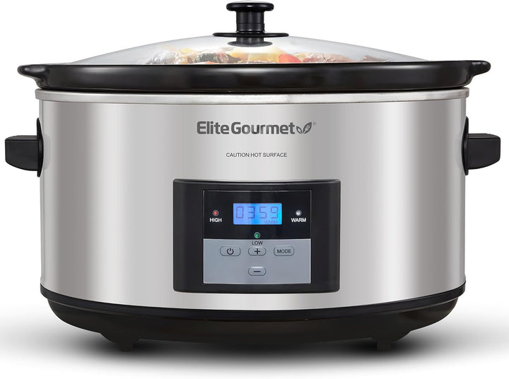MST-900D Digital Slow Cooker, 8.5 Qt, Stainless Steel | Programmable, Adjustable Temp, Dishwasher-Safe Glass Lid & Crock - Great for Entrees, Sauces, Stews & Dips