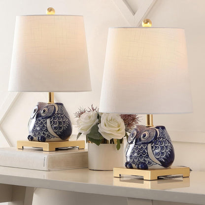 Justina Owl Mini Table Lamp 16" Ceramic, Blue/White, Set of 26