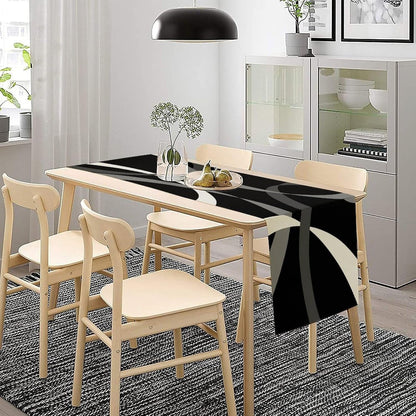 Gray Abstract Geometric Table Runner Grey and White Striped Black Background Modern Kitchen Dinner Runner for Indoor Home Living Room Party Dining Table Decoration 13"X72"4