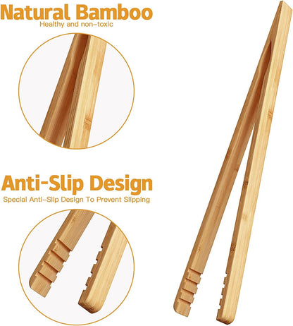 2 Pieces Bamboo Toast Tongs, 10.2 Inches Long Wood Toaster Tongs with Anti-Slip Design, Tongs for Cooking with Cooking Oil Coating3