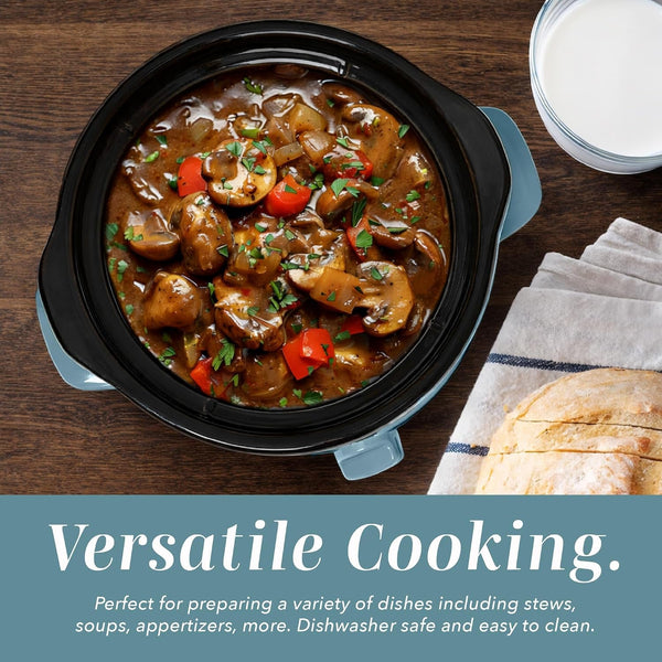 2QT Mini Electric round Slow Cooker - Adjustable Settings, Removable Stoneware Pot, Tempered Glass Lid, Dishwasher Safe, Cool-Touch Side Handles, Slate Blue7