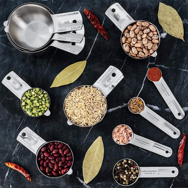 Stainless Steel Measuring Cups and Spoons Set - Stackable Set with Spout (11 Piece Set)4