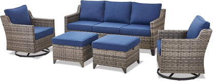 Outdoor Patio Furniture Set-5 Pieces All-Weather Wicker Outdoor Furniture with Swivel Patio Chairs Outdoor Patio Conversation Sets for Garden Porch Deck Grey/Blue9