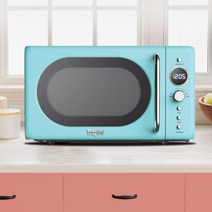 Retro Microwave Oven | 20L / 0.7 Cu Ft | Quick Start & Defrost by Weight/Time | 8 Pre-Set Cooking Modes for Coffee, Rice, Pasta, Potato, Reheat, Fish, Pizza, Popcorn | 700W | Blue2