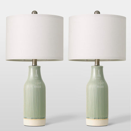23.5" Bedside Lamps Set of 2,Green Ceramic Table Lamp for Bedroom2
