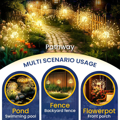 2 Pack Solar Firework Lights Outdoor, Garden Decor, Warm White4