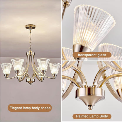 6-Light Brushed Nickel Dining Room Light Fixture，Dimmable Modern Farmhouse Chandelier，Height Adjustable Hanging Light, Clear Glass Shades, Vintage Silver Chandelier for Kitchen Island,Entryway4