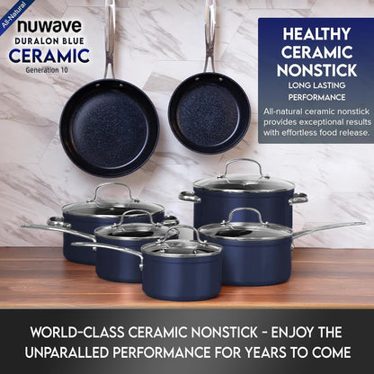 Healthy Duralon Blue Ceramic Nonstick Cookware Set, PFAS Free | Scratch-Resistant, Dishwasher & Oven Safe, Induction Ready & Evenly Heats, Tempered Glass Lids & Stay-Cool Handles8