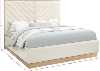 Meridian Furniture Casacream-K Casa Collection Modern | Contemporary Vegan Leather King Bed, Cream Vegan Leather, Natural Finish, Wood Frame, Channel Tufting, 81.25" W X 83" D X 63" H, Cream, King3