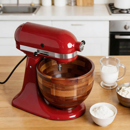 Wood Mixing Bowl for Kitchenaid, 5QT Natural Acacia Wooden Bowl Compatible with Kitchenaid 4.5&5 QT Tilt-Head Stand Mixer, with Stainless Steel Locking Base, for Baking & Mixing7