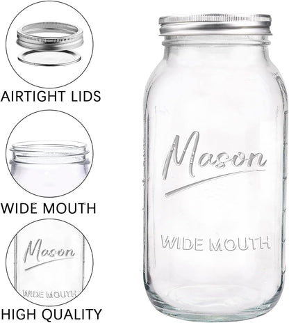 64 Oz Mason Jar Wide Mouth,3 Pack Large Half Gallon Mason Jars with Airtight Lid,Big Glass Jars for Canning,Pickling,Fermenting,Storing3