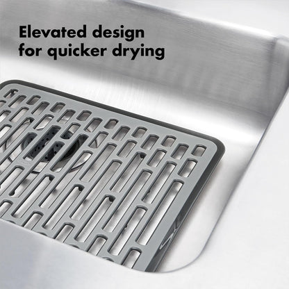 OXO Good Grips Small Kitchen Sink Mat with Drain Holes, Silicone Sink Mat | Non-Slip Rubber Sink Bottom Mat, Protects Dishes and Sink, Kitchen Sink Protector, Drain Holes, Gray2